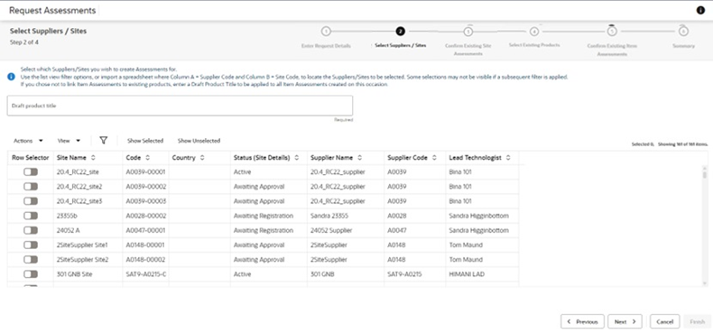 This figure shows the Select Supplier/Sites page.