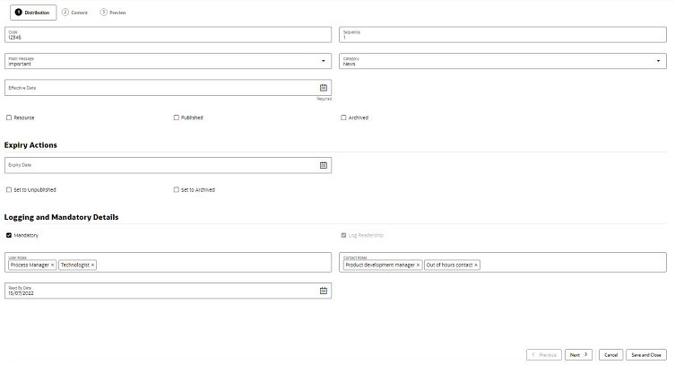 This image shows the Announcement Distribution page. This image shows the Announcement Distribution page.