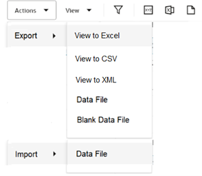 This image shows the import and export actions. This image shows the import and export actions.