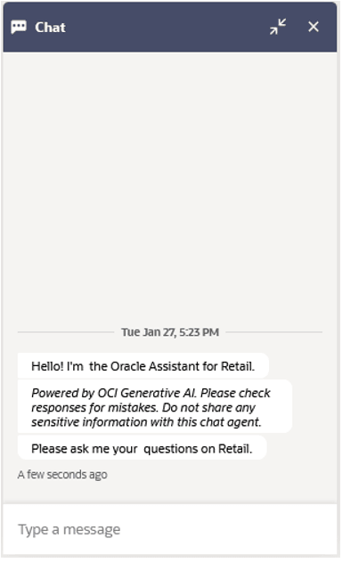 This image shows Oracle Digital Assistant chat window.