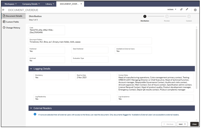 This image shows the Library Document Form.