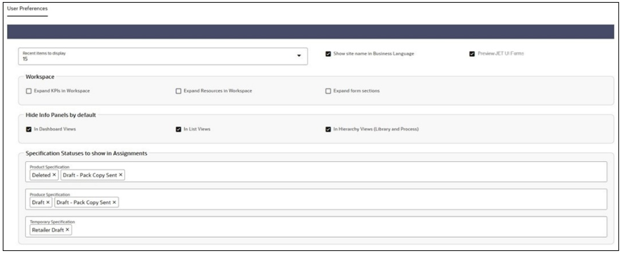 This image shows the Retailer User Preferences Form.