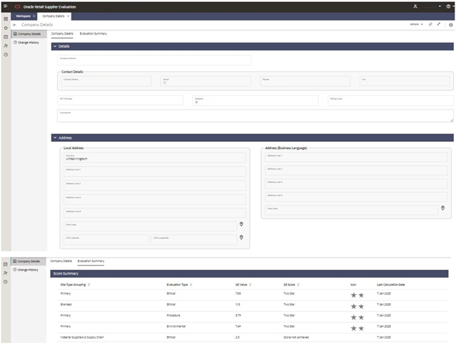This image shows the JET UI Company Form screen.