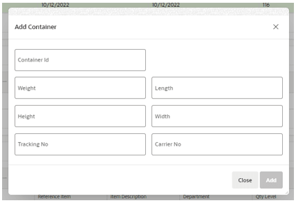 This image shows the Add Container screen.