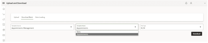 This image shows the Upload and Download screen.