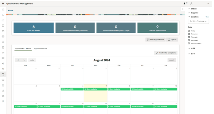 This image shows the Appointments Management screen.