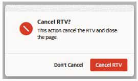 This image shows the Cancel RTV dialog box.