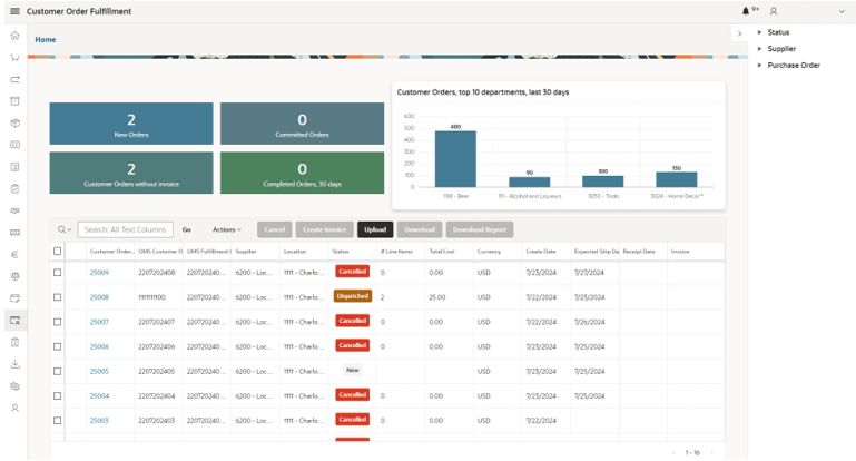 This image shows the Customer Order Fulfillment screen.