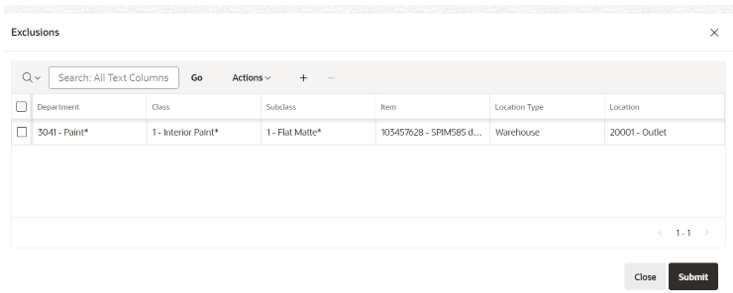 This image shows the Exclusions screen.
