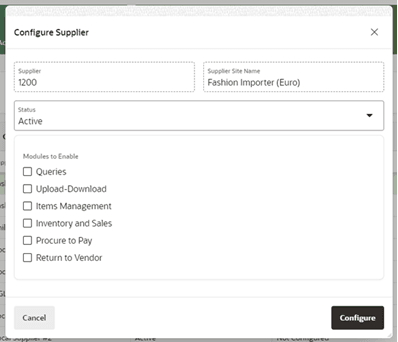 This image shows the Configure Supplier dialog box.