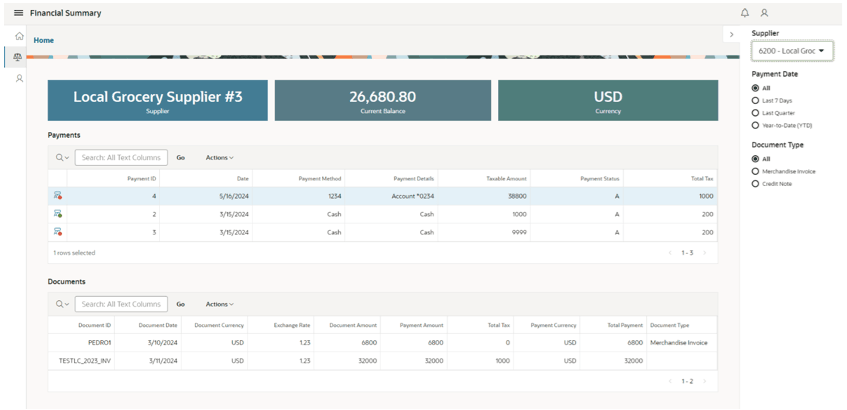 This image shows the Financial Summary screen.