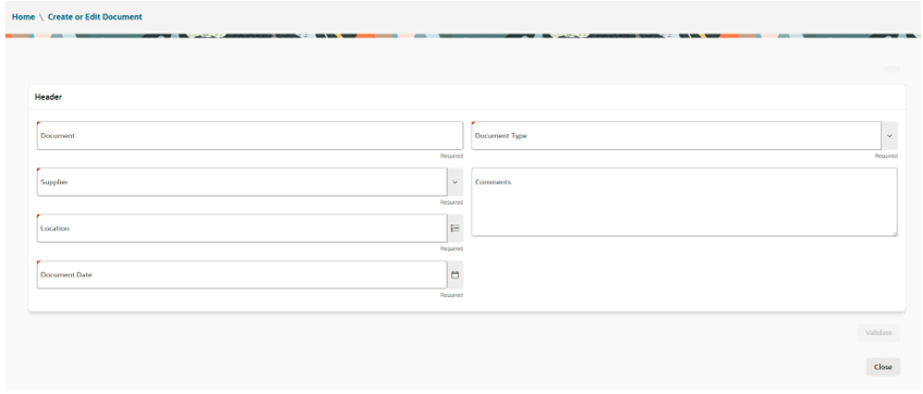 This image shows the Header screen.