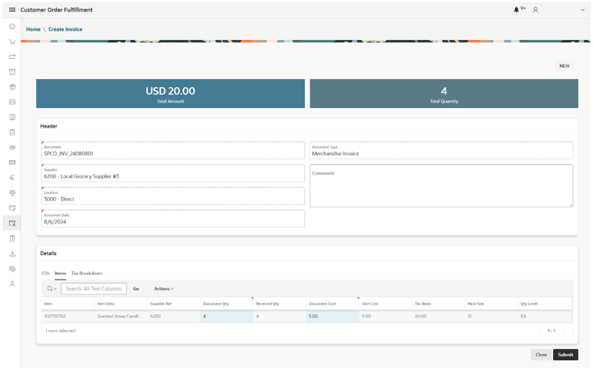 This image shows the Customer Order Fulfillment screen.