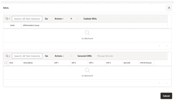 This image shows the SKUs screen.