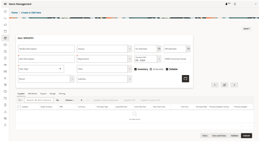 This image shows the Items Management screen.