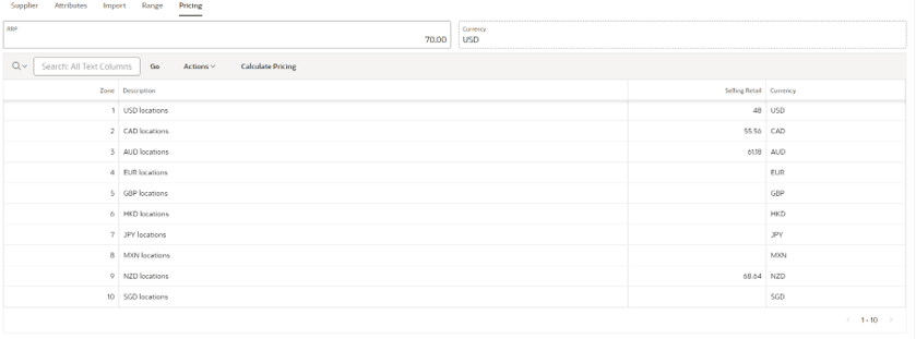 This image shows the Pricing tab screen.