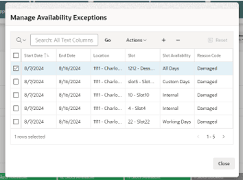 This image shows the Manage Availability Exceptions screen.