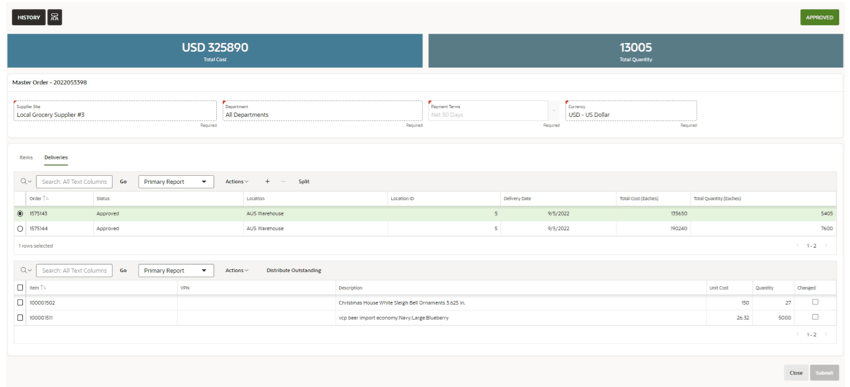 This image shows the Master Order screen. This image shows the Master Order screen.