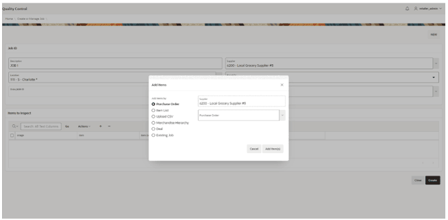 This image shows the Add Items window.