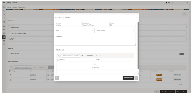 This image shows the Quality Control screen.