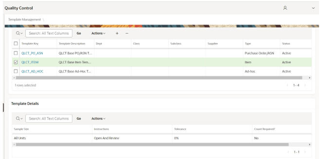 This image shows the Quality Control screen.
