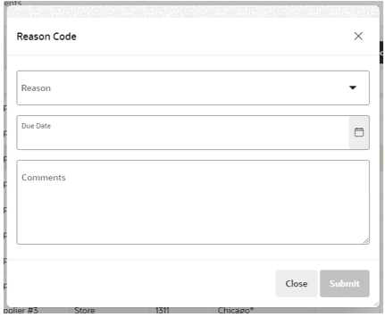This image shows the Reason code dialog box.