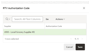 This image shows the RTV Authorization Code dialog box.