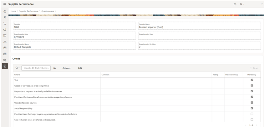 This image shows the Supplier Performance screen.
