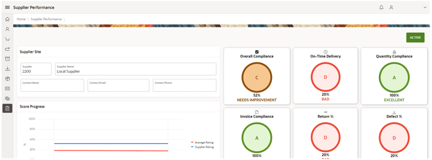 This image shows the Supplier Performance screen. This image shows the Supplier Performance screen.