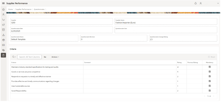 This image shows the Supplier Performance screen. This image shows the Supplier Performance screen.