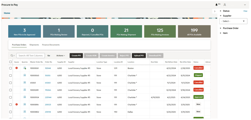 This image shows the Procure to Pay screen.