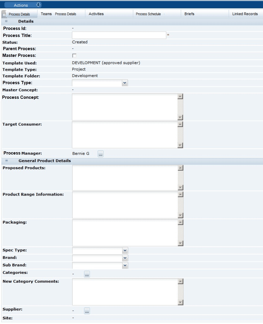 This figure shows the New Process page.
