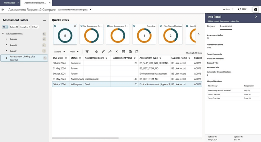 This figure shows the Assessment Request & Compare list view.