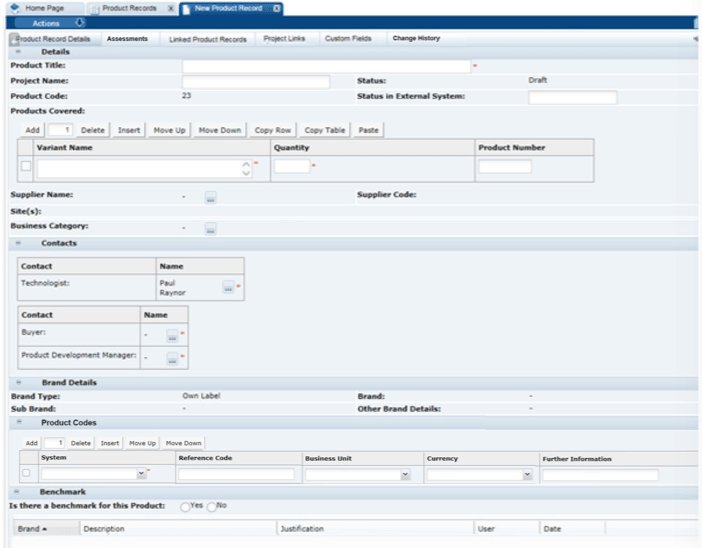 This figure shows the New Product Record page. This figure shows the New Product Record page.