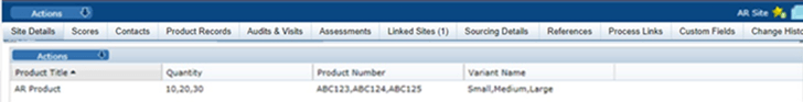 This figure shows the Product Record within Site page. This figure shows the Product Record within Site page.