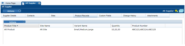 This figure shows the Product within Supplier Record page. This figure shows the Product within Supplier Record page.