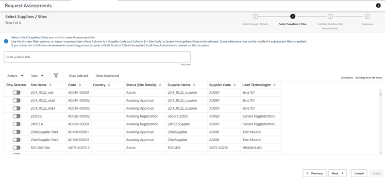This figure shows the Select Suppliers/Sites page.