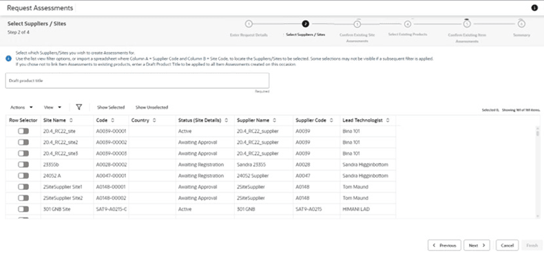 This figure shows the Select Supplier/Sites page.