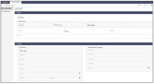 This image shows the Company Form.