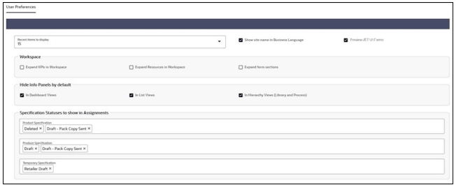 This image shows the Retailer User Preferences Form.