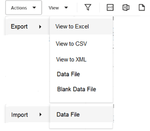 This image shows the import and export actions. This image shows the import and export actions.