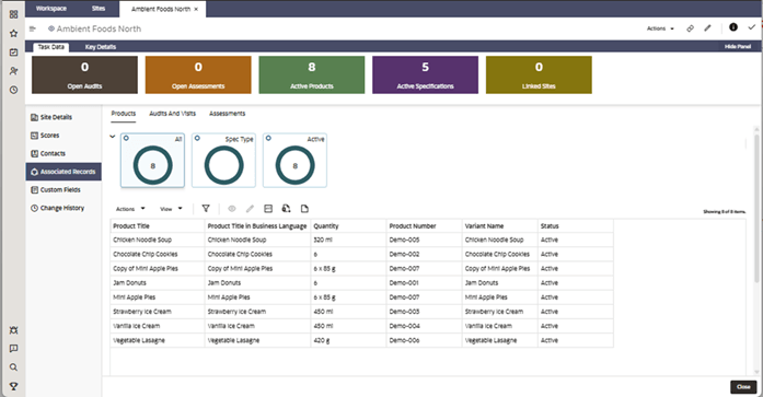 Associated Records screen