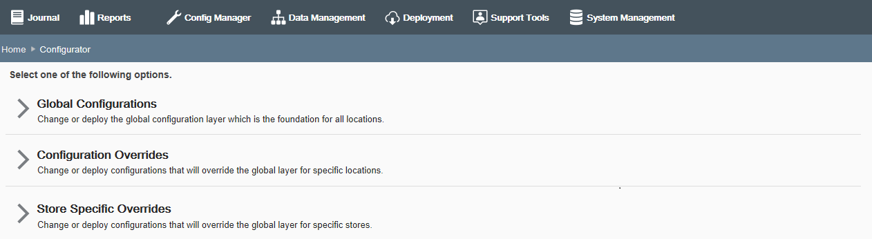 Configuration Scope Options page