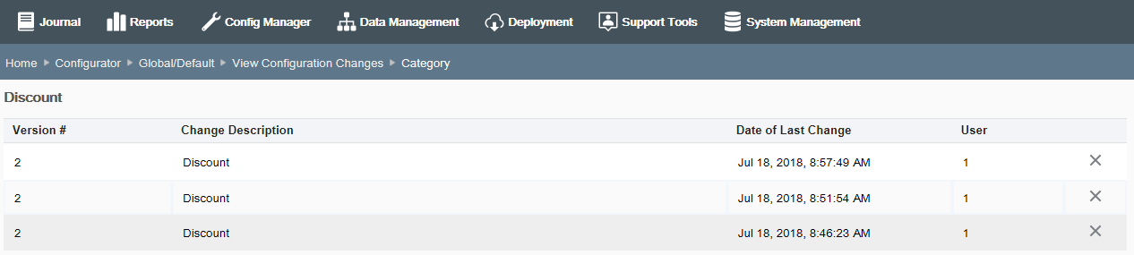 Configurator page - Delete option