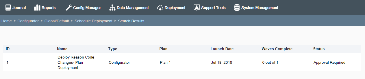 Deployment History Search Results