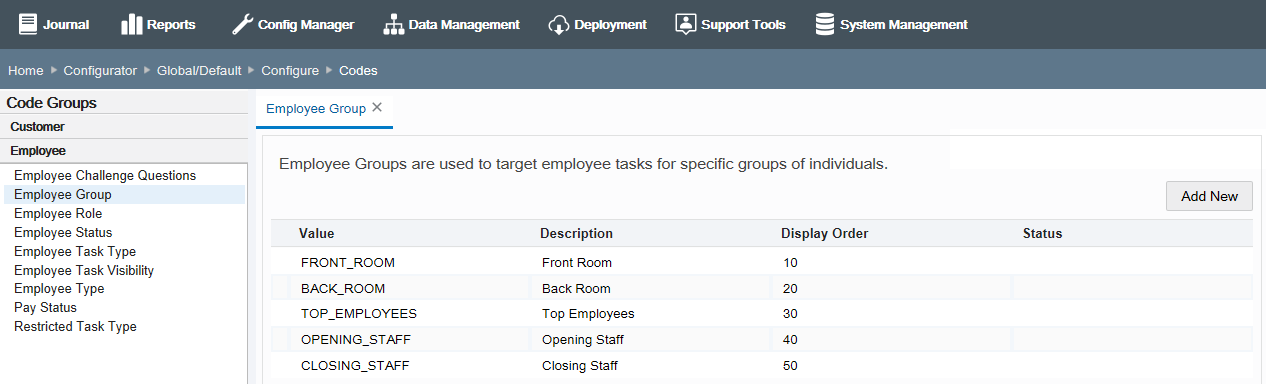 Employee Group tab