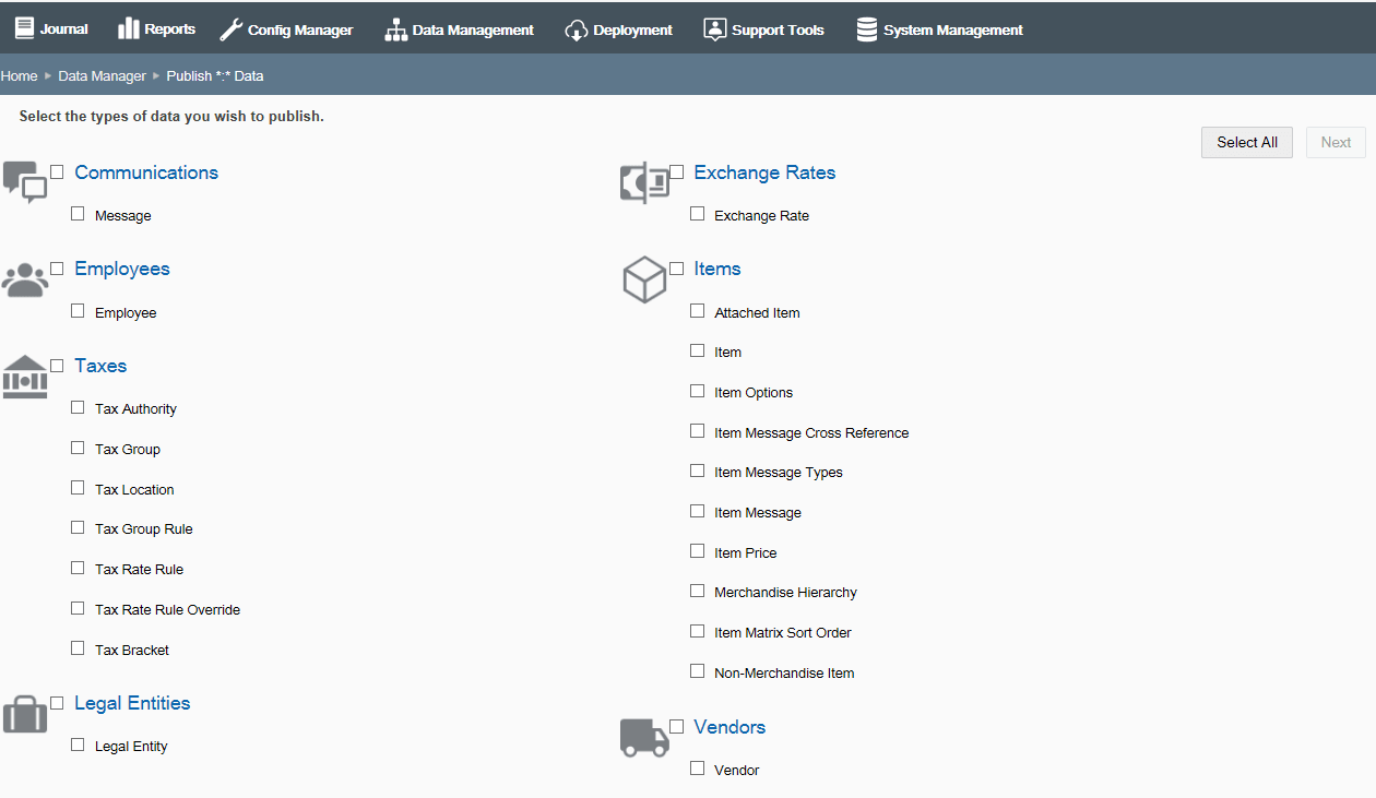 Publish Data page
