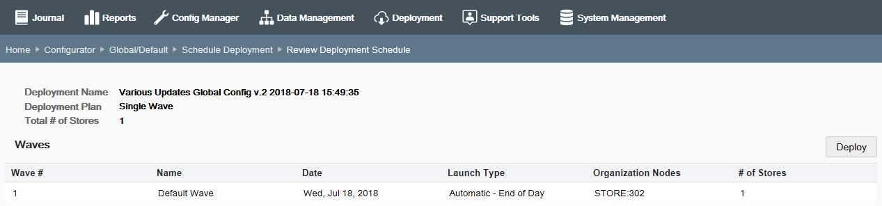 Review Deployment Schedule page