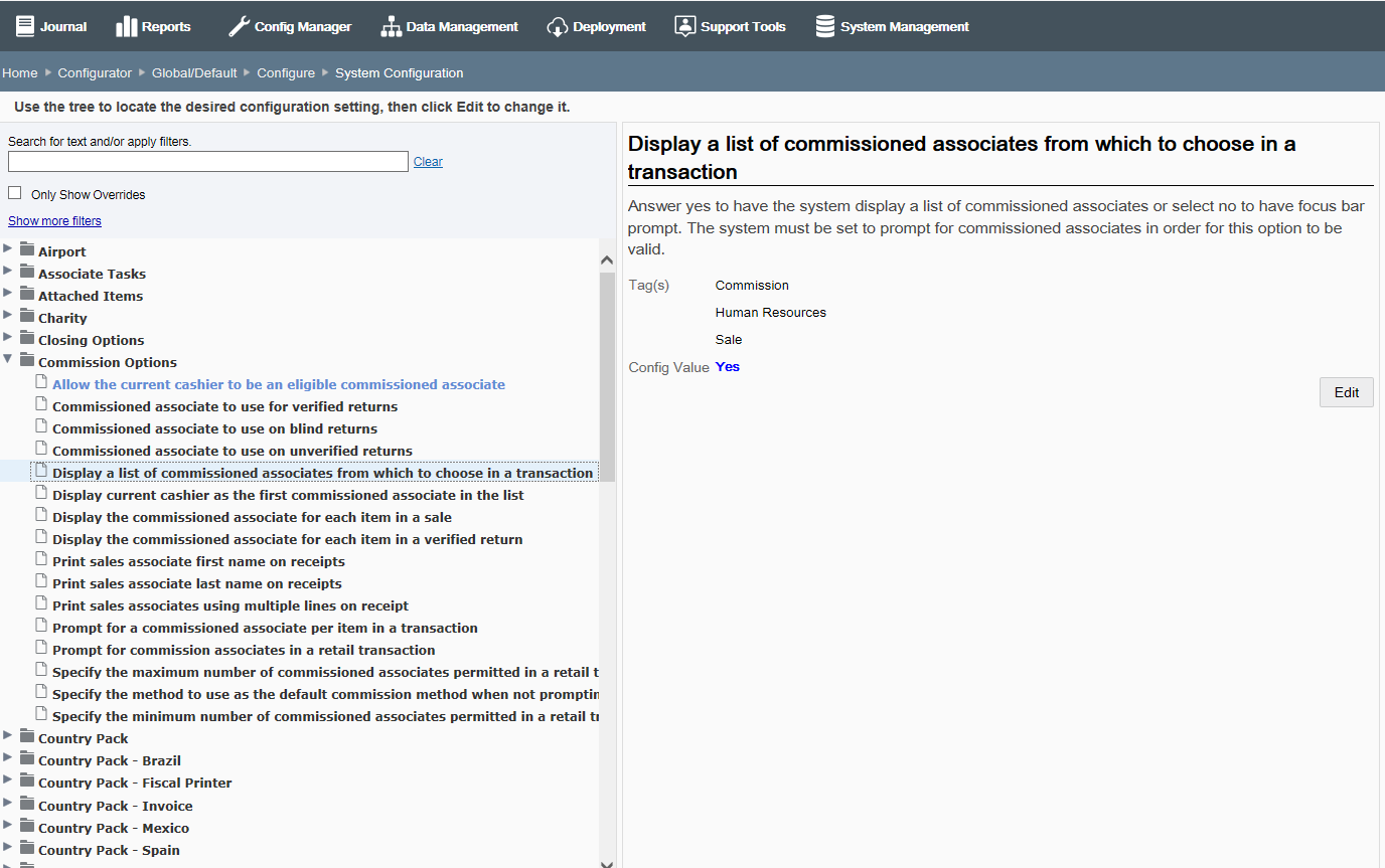 System Configuration Page - Config Detail