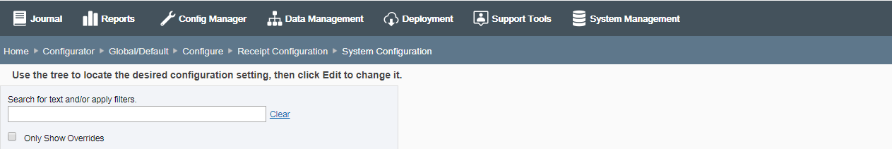 System Configuration Page - Search Box